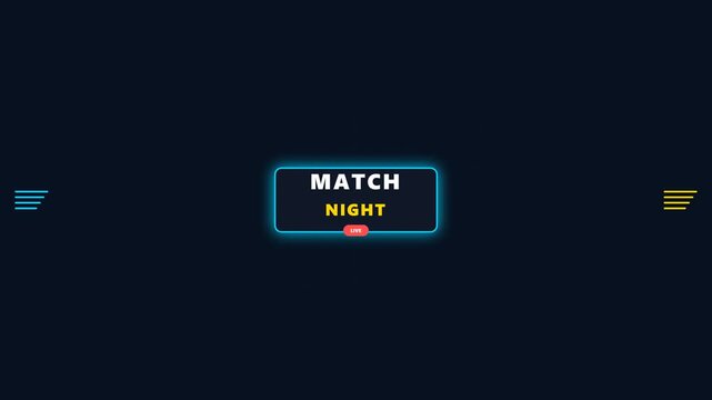Neon match night sports broadcast graphic on dark background