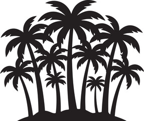 Naklejka premium Tropical Palm Forest Silhouette Vector, Exotic Island Jungle Badge, Paradise Nature Icon.