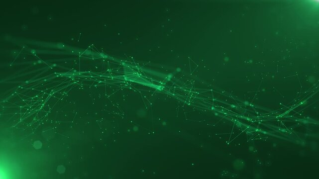 Technology Low Poly Wave Digital Data Structure Platform on Green Background