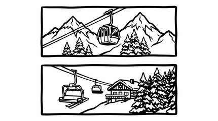 Ski Resort Scene with Gondola and Chalet, Mountain Landscape © Eka