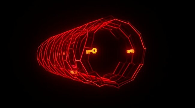 Futuristic red glowing carbon nanotube structure 3 d animation closeup detail molecular grid pattern hi- tech futuristic background