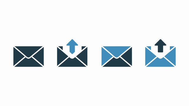 Email Icons Representing Correspondence And Sending Flat Two tone Design On White Background mail message letter envelope inbox outgoing