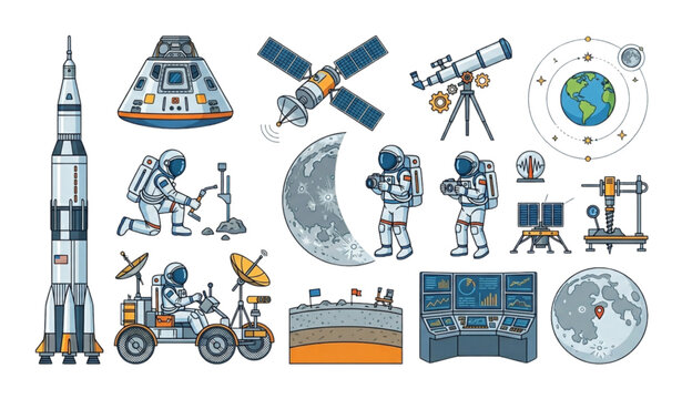 International Moon Day Celebration Space Exploration Vector Illustration Collection