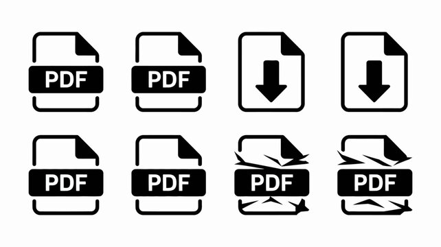 Pdf Document Icons Set Black Flat Pictograms On White Background Representing Portable Document Format Files file icon pictogram