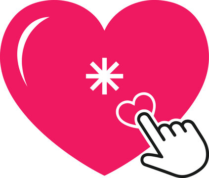 Heart Icon with Cursor Clicking Snowflake Symbol, Minimalist Flat Vector Illustration with Copy Space