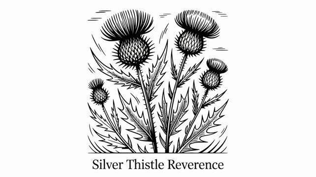 Intricate Floral Illustration Of Thistles A Black And White Botanical Arrangement On White thistle thistles flowers plant plants