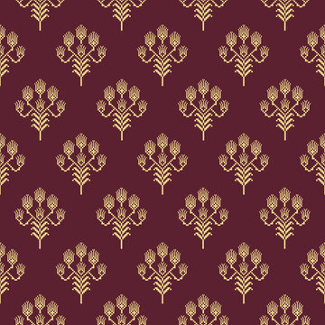 Luxury Thai Floral Pattern - Elegant Seamless Gold and Red Ornamental Background
