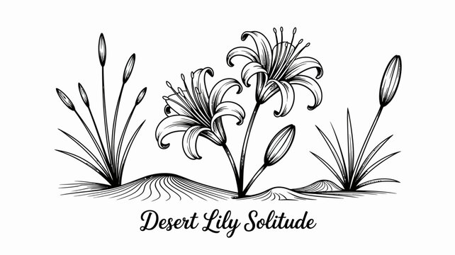 Intricate Botanical Illustration Of Lily Flowers And Grasses On A White Background lilies flower floral plant plants grass