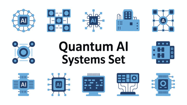 Quantum Ai Systems Set A Collection Of Fifteen Flat Blue Artificial Intelligence Icons machine learning deep computing neural