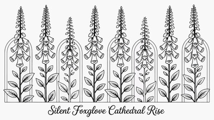 Foxglove Floral Ornament In Black And White Detailed Botanical Illustration With Repeating Elements digitalis flower pattern plant drawing © Ultimate