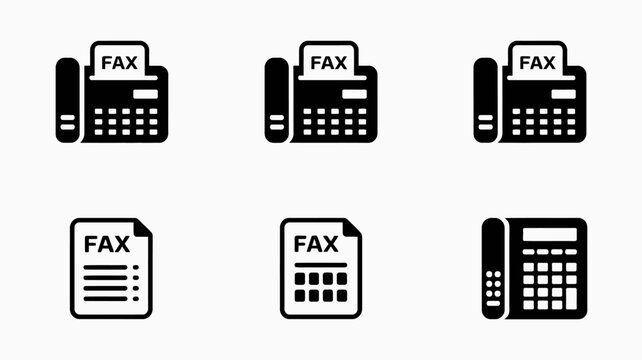 Fax Machine Icons Collection Black Silhouette Style On A Light Gray Background faxing facsimile office communication document transmission