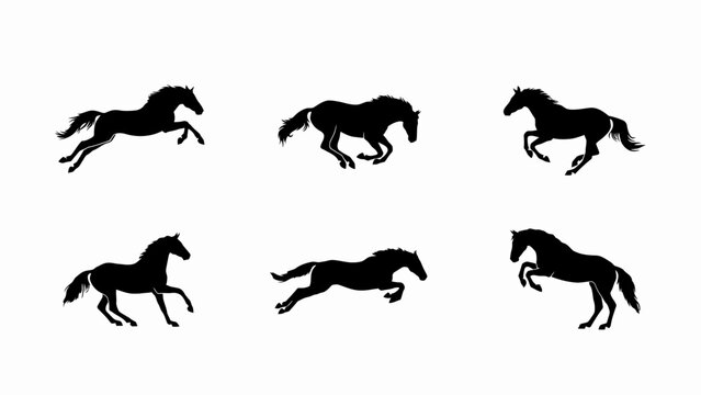 Horse Silhouettes Collection Black Shapes Against A White Background Dynamic Equine Illustrations horses stallion mare foal animal mammal