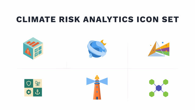 Climate Risk Analytics Icon Set Collection Of Flat Vector Icons Representing Environmental Data set graphic pictogram symbol data
