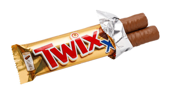 Twix chocolate bar open package showing two bars