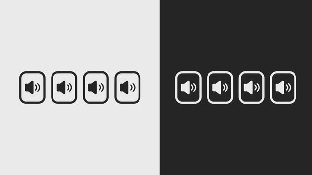 Audio Volume Icons Displayed In White And Black A Set Of Four Line style Symbols control sound icon level