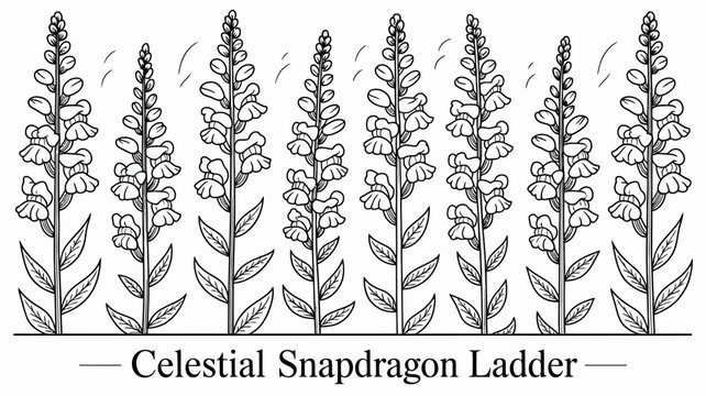 Floral ornament of snapdragon plants a detailed black and white vector illustration on a white background antirrhinum flower