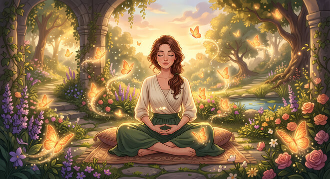 JOVEN MUJER MEDITANDO