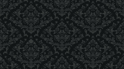 Dark black damask floral seamless pattern background. © Wijaksono