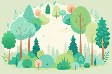 Fototapeta premium Cute forest frame with various green trees and plants