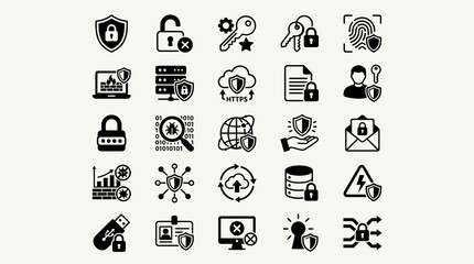Digital cybersecurity and data protection line icon set. © Wijaksono