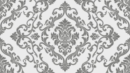 Obraz premium Elegant grey and white damask seamless floral pattern.
