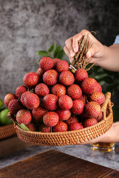 Fresh Hainan Lychees in Woven Basket - Nonnucleated Variety