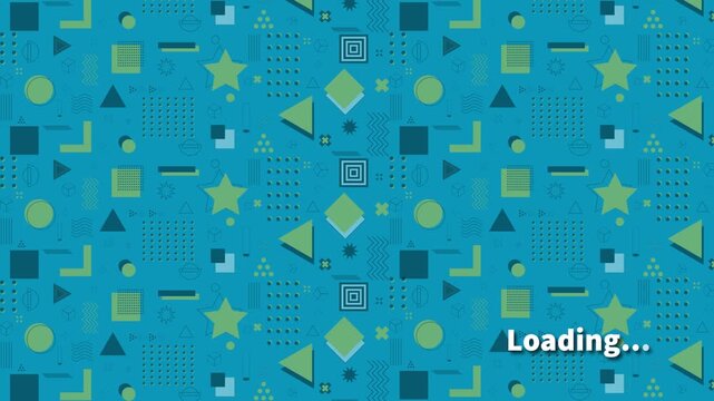 Geometric pattern loading screen animation with stars and shapes on teal backgroun