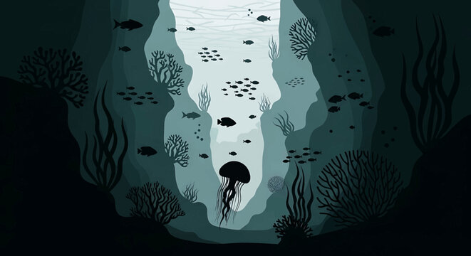 Diver in Scuba Gear Descends.