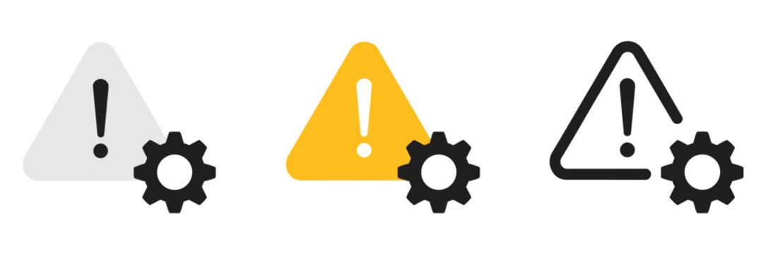 Warning Sign Featuring Gear Wheel Icons Symbolizing Machinery Alert Maintenance System Error and Engineering Safety Notice vector design