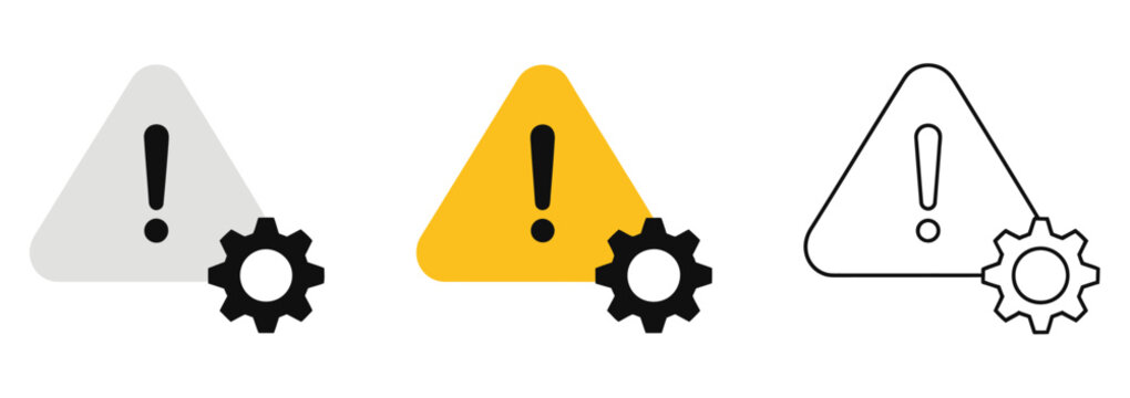 Warning Sign with Gears Machine Gear Wheel Icon Representing Technical Alert Maintenance Risk and Industrial Safety Concept vector design