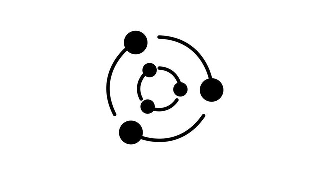 A minimal circular orbit icon with multiple dots or nodes connected by lines representing network relationships sharing ecosystem or satellite system concepts.
