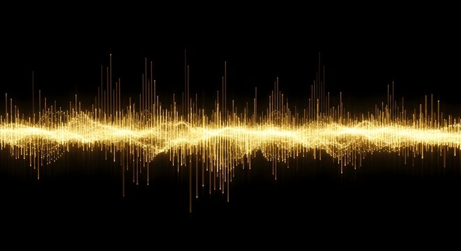 Golden Sound Wave on Black Background Representing Audio Technology
