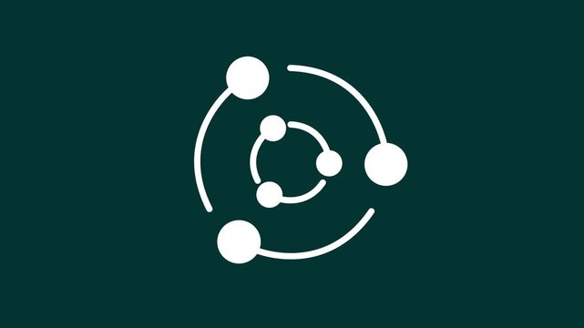 A minimal circular orbit icon with multiple dots or nodes connected by lines representing network relationships sharing ecosystem or satellite system concepts