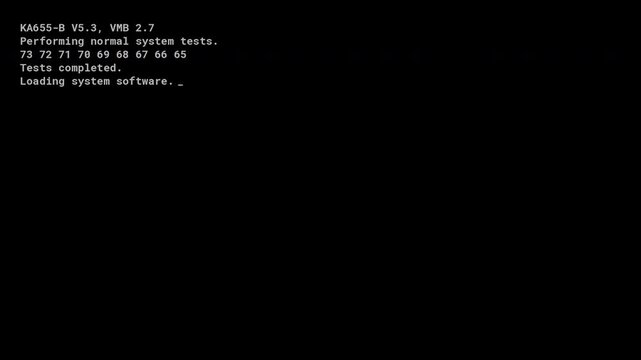 Vintage DEC VAX Mainframe Boot Sequence System Diagnostics Terminal Screen Retro CRT Monitor 4K Video Display Concept