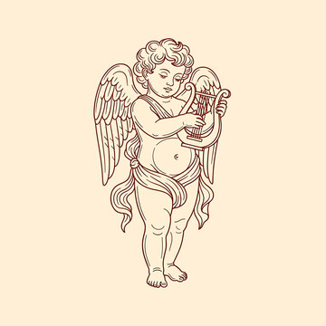 cherub playing musical instrument pipe.