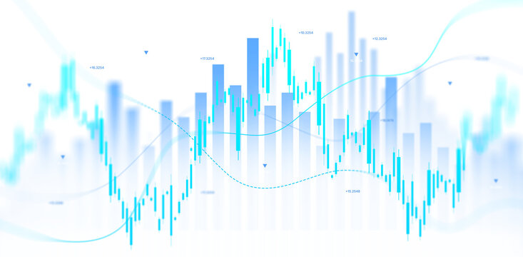 Futuristic stock market candlestick chart with financial data analytics and trading dashboard