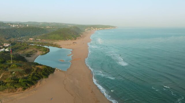 Drone Slides to Agva Merkez Coast at Dawn, Turkey