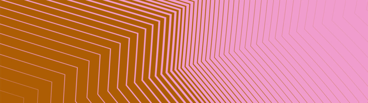 Minimalist distortion chevron ridge background with pastel pink technical zig zag lines and metallic bronze geometric folding planes, abstract striped linear gradient pattern with dynamic depth
