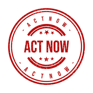 Red rubber stamp with the text act now for business urgent tasks
