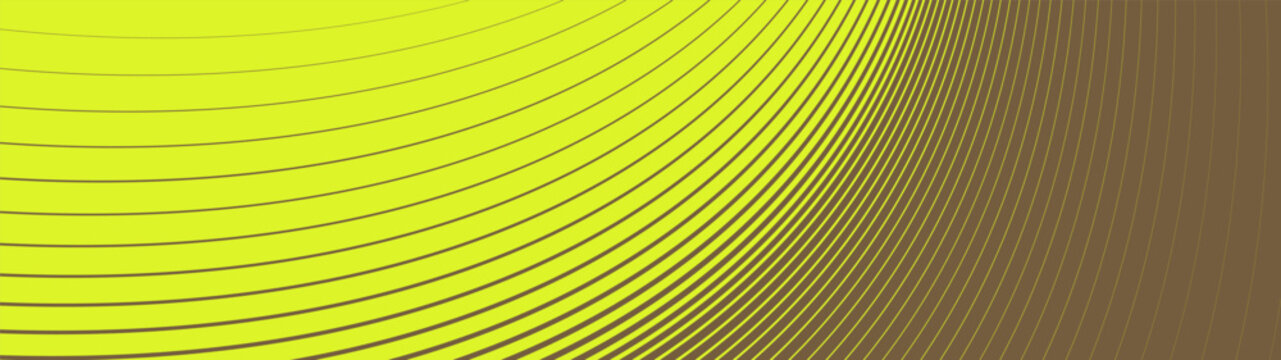 Minimalist geometric swirling vortex background with neon lime yellow concentric curves and brown thin technical transition lines abstract striped linear gradient pattern for dynamic tech wallpaper
