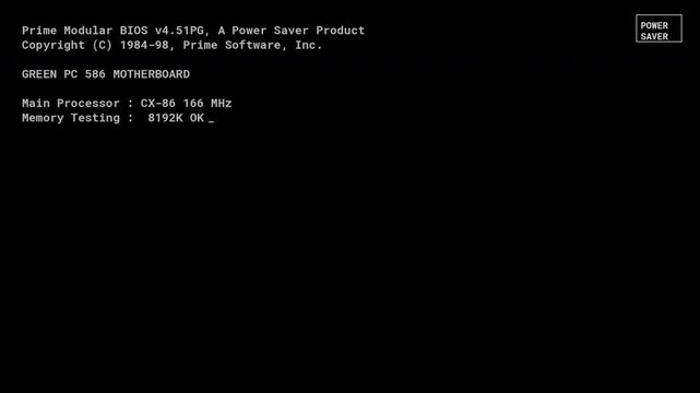 Vintage 1998 Computer Modular BIOS Startup Sequence Post Screen Memory Test Retro CRT Monitor 4K Video Display Concept