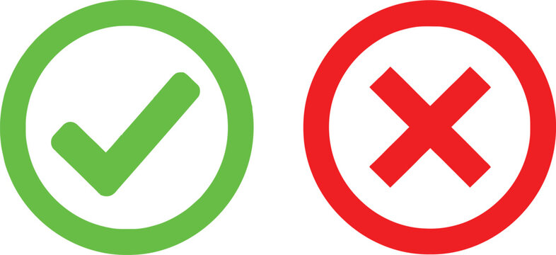 Green check mark and red cross sign icons for true or false choice