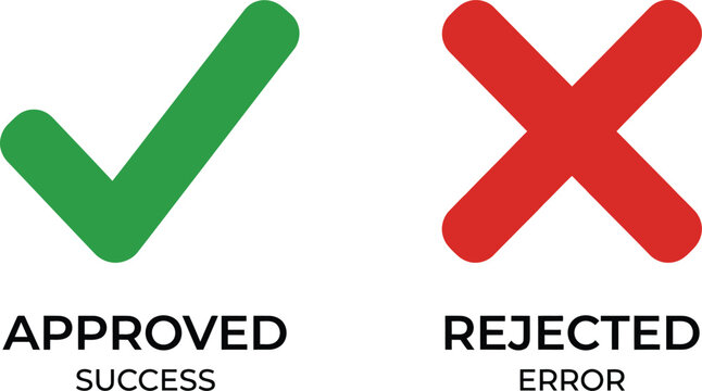 Green check mark and red x symbol for approved and rejected status icons