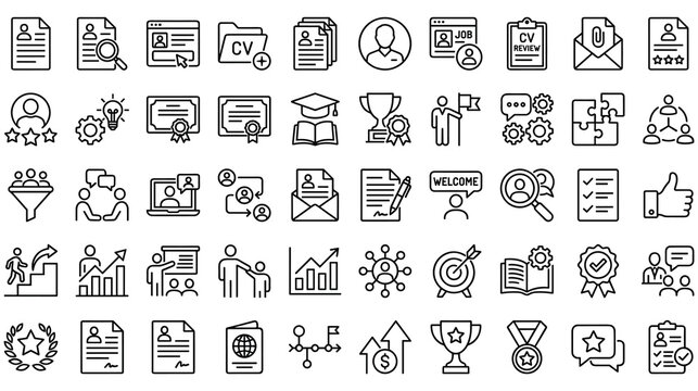 Recruitment icons. set of human resource, employee and job search editable stroke.