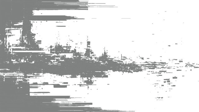 Glitchy distortion effect with grey and white pixels on a digital screen interface surface