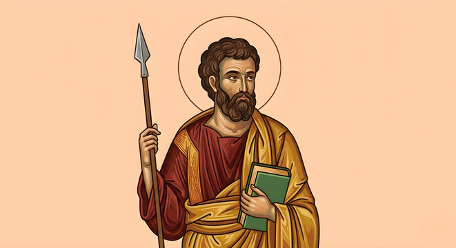 Saint John the Apostle Vector Illustration Holding Holy Book and Spear Christian Icon