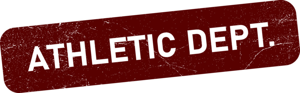Red stamp with white text athletic dept on white background