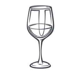 Fototapeta premium Wine Glass with stem, round bowl, drink surface and bold ink contour. Italian restaurant menu and bar branding with wine glass, outline vector illustration.