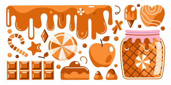 Caramel candies and sweets a flat vector illustration assortment