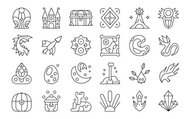 Fototapeta premium Fantasy Adventure and Exploration Outline Icons Set Collection